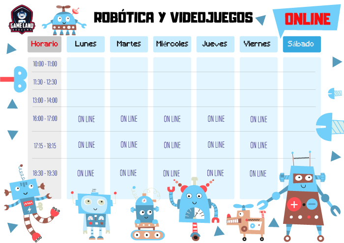 Planificación semanal de programación en robótica y videojuegos en modalidad online